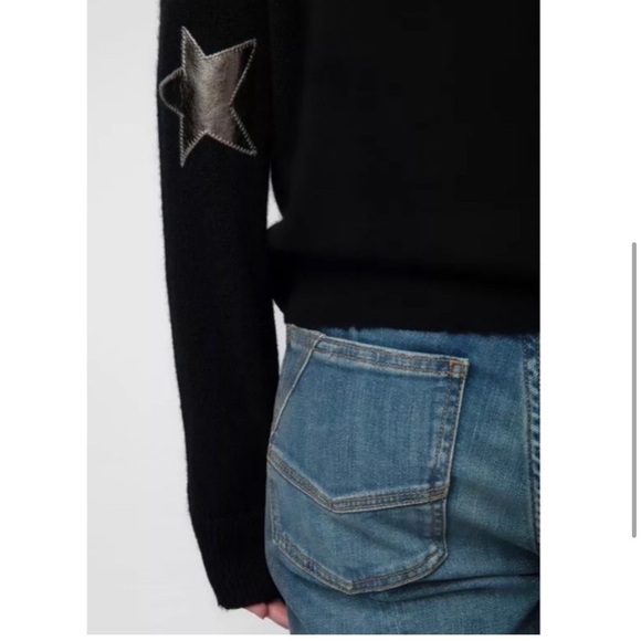Zadig & Voltaire Cece Star Patch Cashmere Sweater in Black. - Picture 4 of 11